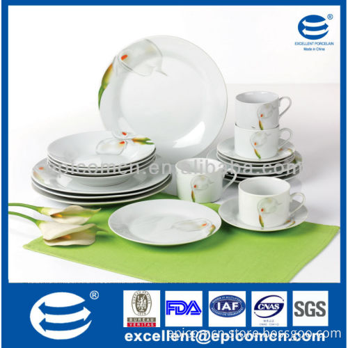 Chinese Factory directly supply calla lily painting 20pcs household crockery porcelain dinner set stock
